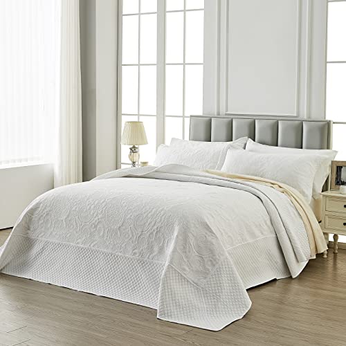 Suchdeco Oversized King Bedspreads 128X120 Inches Oversized King Quilt Set Lightweight Paisley Bedding Set Coverlet Extra Large King Size With 2 Pillowcases, White #TOP1