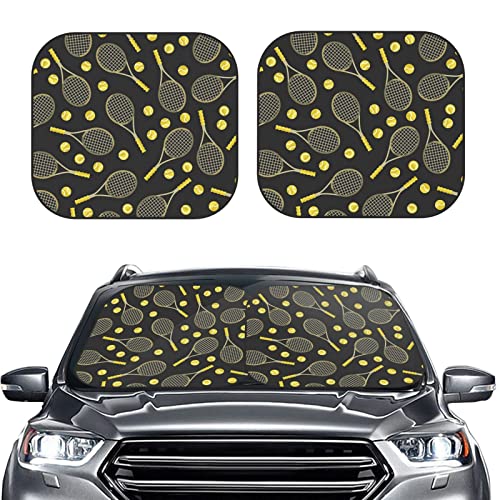 Divertidas Raquetas de Tenis y Pelotas de Tenis con Estampado de Parasol de Coche, Parasol de Viento Delantero Plegable de 2 Piezas, Parasol para Viento de Coche, Grande