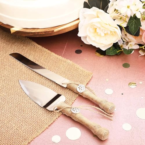 Sparkle and Bash Rustic Wedding Cake Knife and Server Set (2 Pieces) - Rustic Cake Cutting Set For Wedding