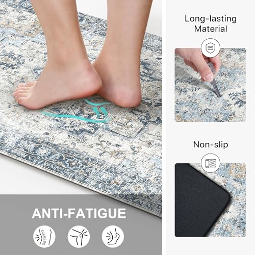 GENIMO Kitchen Mats for Floor 2PCs, Washable Anti Fatigue Mat for Cushioned, 23.6"x71"+20" x 32", Waterproof Kitchen Rugs, Non Slip Comfort Standing Mat Rug for Home, Sink, Laundry, Light Blue by GENIMO - Used condition - Image 3