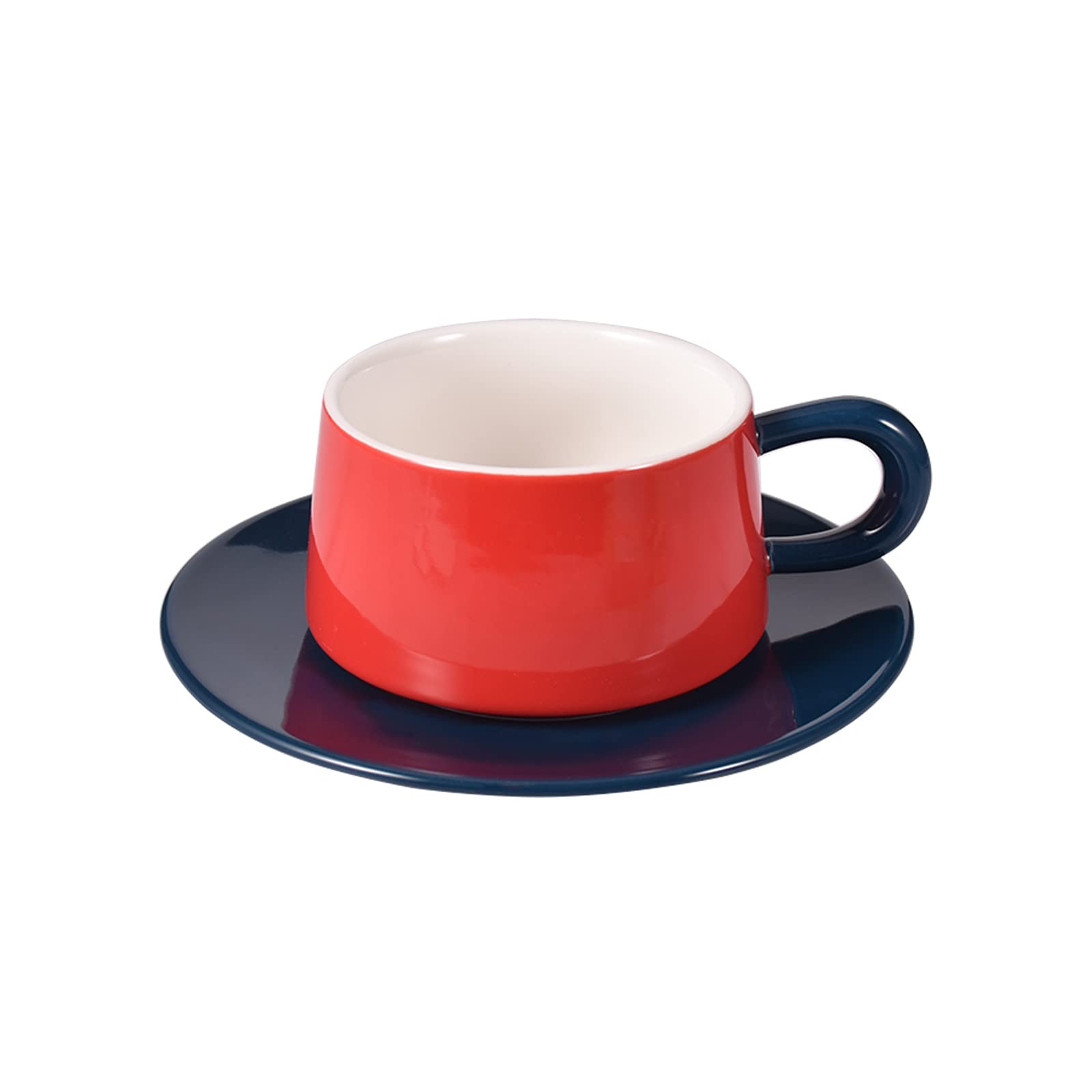 KoythinCeramic Coffee Mug Saucer Set, Cute Creative European Style Cup Unique Irregular Design for Office and Home, Dishwasher and Microwave Safe, 8.5 oz/250 ml for Latte Tea Milk (Red and Dark Blue)