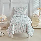 Parure de lit à motif floral vert : la housse de couette réversible combine plusieurs fleurs vertes qui peuvent attirer l'intérêt des enfants ; simple et mignonne, rend la chambre de votre tout-petit plus douce