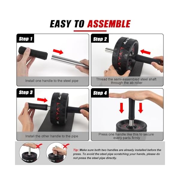 Abiarst Ab Roller Wheel, Abs Workout Equipment for Abdominal & Core Strength Training, Home Gym Exercise Wheels for Men Women, with Knee Pad Accessories - Image 5