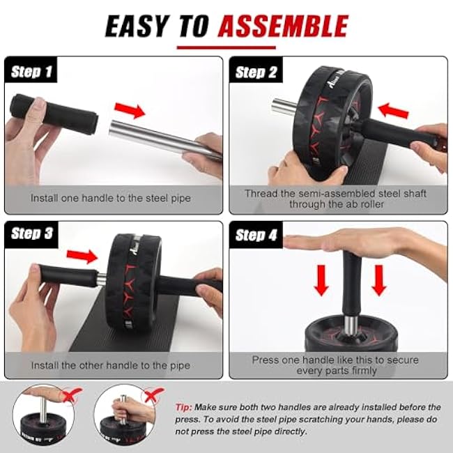 Ab Roller Wheel, Abs Workout Equipment for Abdominal & Core Strength Training, Home Gym Exercise Wheels for Men Women, with Knee Pad Accessories