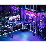 AODK L Shaped Desk Gaming Desk with LED Light & Power Outlet, 53 Inch Reversible L Shaped Computer Table with Shelf & Storage Bag & Hook for Home Office, Black - Image 2