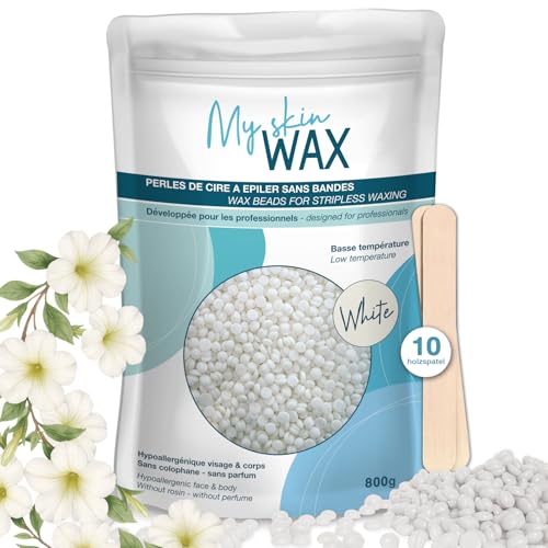 My Skin WAX - Waxing perlen 800g, Hypoallergen, Ohne Streifen, Wachsperlen Haarentfernung für Gesicht, Augenbrauen, Intim Waxing, Brazilian wax, Wachsperlen für Männer, Frauen. weiß