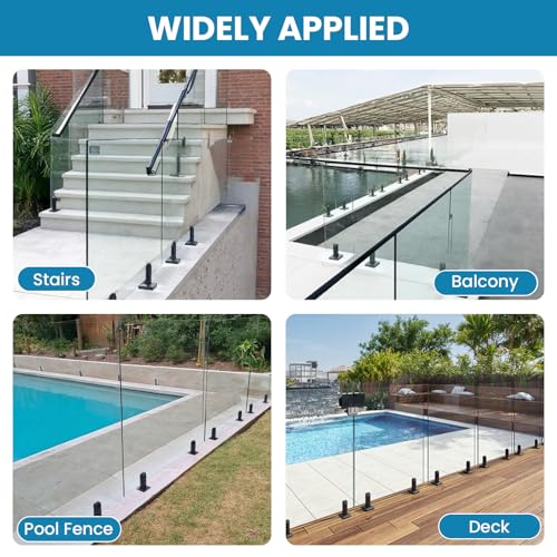 Noliven 10 PCS Square Glass Railing Spigots, 304 Stainless Steel Glass Fence Clip, Glass Balustrade, Glass Clamp Kit for Balcony Deck Pool, Stairs Indoor and Outdoor (Black) by Noliven - Image 7