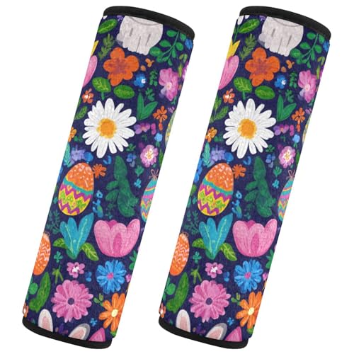 Image of Easter Daisy Rabbit Birds Eggs Seat Belt Cover Pad 2 Pcs Soft Cute Seatbelt Covers Protector Support Head Neck Shoulder Strap for Car Seats High Chair Backpack for Adults Kids Women Men 10x7.7I