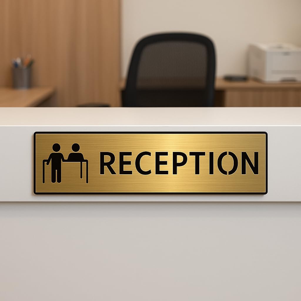 Premium Reception Sign Board Gold & Black Acrylic Name Plate – Self-Adhesive Office Desk & Wall Sign for Reception Area, Office Cabin Door Name Board for Commercial Spaces & Business Entrance Display (Recaption - rectangle)-image-13