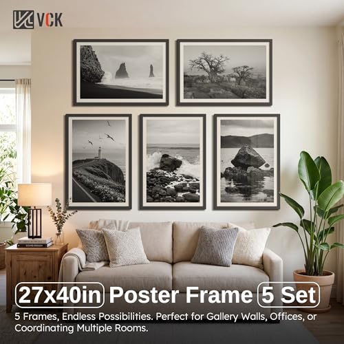Image of VCK 27x40 inch Poster Frame 5 Pack, High-End Black Wood, for Poster Artwork