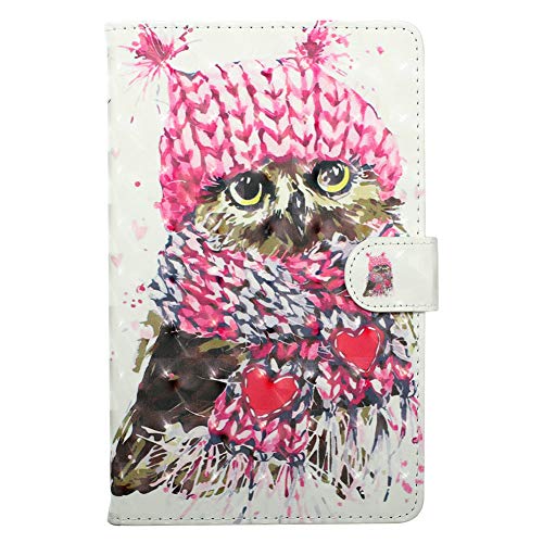 für Galaxy Tab A 8.0 Tablet Hülle,3D Bunt Design Tier Niedlich Eule Stricken Schal Rot Liebes Herz Muster Kinder Flip Case Cover,Extra Dünn