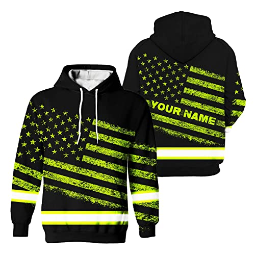 HiVis Custom American US Flag High Visibility Hoody Reflective Pullover Hoodie Workwear Hoodie Hi-Viz - 8 Sizes from S to 5XL (M, FLAG 3 (201ADIDRH168))