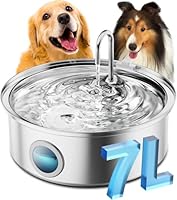 oneisall 7L Trinkbrunnen für Hunde, Edelstahl Hundebrunnen mit großem Sichtfenster, Wasserspender mit LED-Licht, Ultraleiser Pumpe mit Überlastschutz, 5-Schicht Filtration