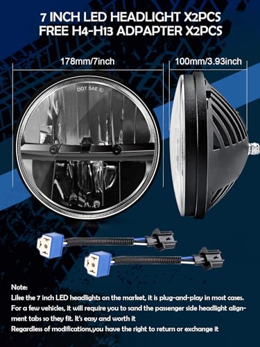 Zimablue ZWJ0S4 7 Inch Led Headlight 2Pcs Cool White High Low Beam Plug And Play 7 Inch Round Headlights H6024 Led Headlight Dot Approved Compatible thumb #5
