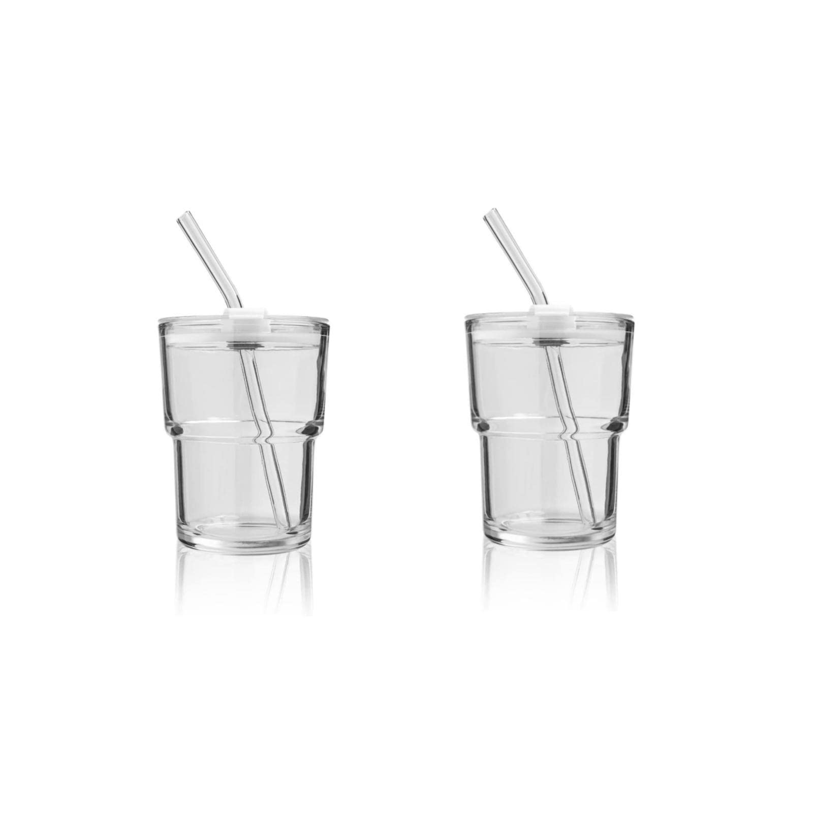 cosnou 13OZ/400ML Ice Coffee Glass Tumbler with Straw and Lid Sealed Carry On, Thick Wall Water Glass Cup Mug Tea （Clear） 2 Pack