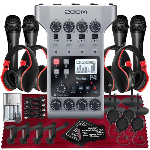 Zoom PodTrak P4 Portable Multitrack Podcast Recorder, Audio Interface w/ 4 Mic Inputs, 4 Headphone...