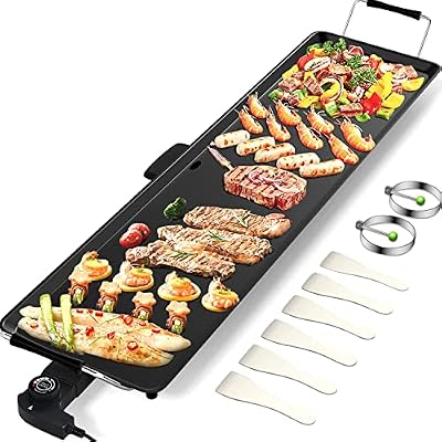 ARLIME Electric Griddle, 35" Teppanyaki Grill w/Extra Large Tabletop, Portable BBQ Grill Electric with Drip Pan & Adjustable Temperature, Long Griddle for Party, Home, Camping, Cooking