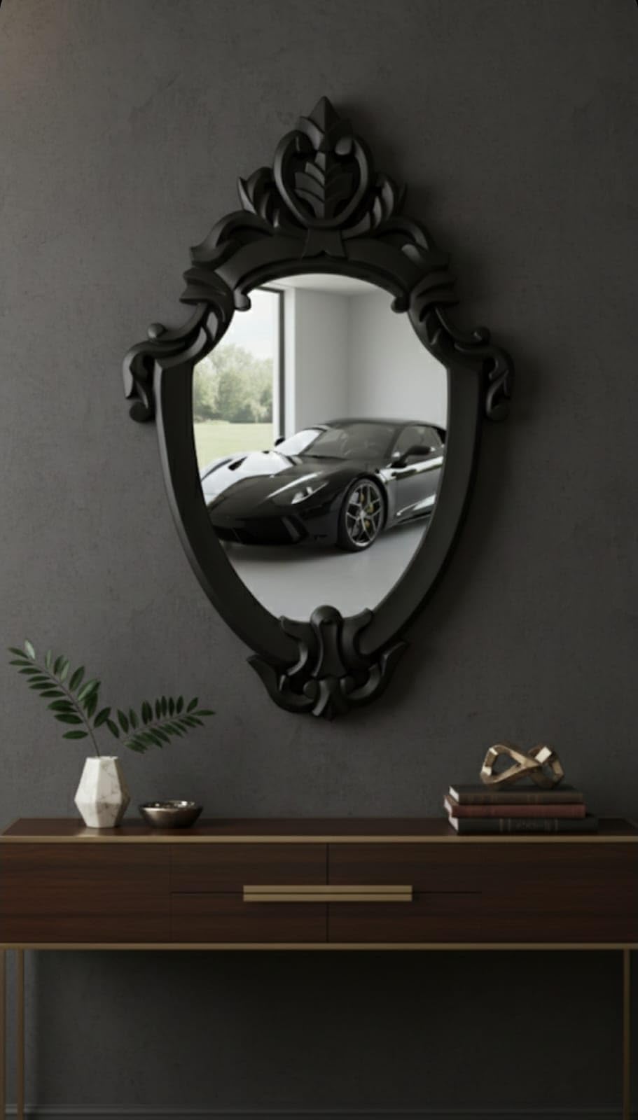 Royal Traders Wooden Carved Wall Mirror Frame, Wall Hanging Mirror, Wooden Antique Mirror Frame, Mirror Decorative Wall Mirror Vintage Hanging Mirror Only Frame with Out Mirror (Black)