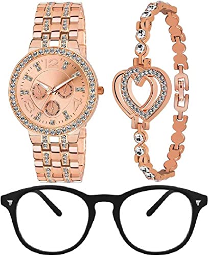 SELLORIA Brand A Rose Gold Bracelet Gold Dial Watch with Watch Water Resistant Golden Color Strap Wrist Watches for Womens Ladies Girls Watch Free