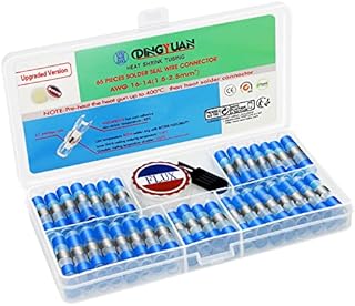 DINGYUAN 65PCS Solde Seal Wire Connectors,Blue Heat Shrink Butt Connectors Waterproof Splice Connectors AWG16-14 electrical connectors Jiont