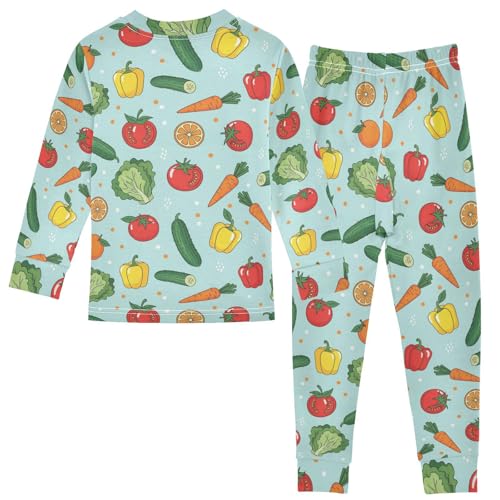 Pajama Sets Long Sleeve Vegetable Fruit Fresh Pattern Soft Comfy Sleepwear 2 Piece PJS 3-8T3