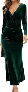 Vestido de manga larga para mujer, vestido de terciopelo envolvente, color liso, cintura