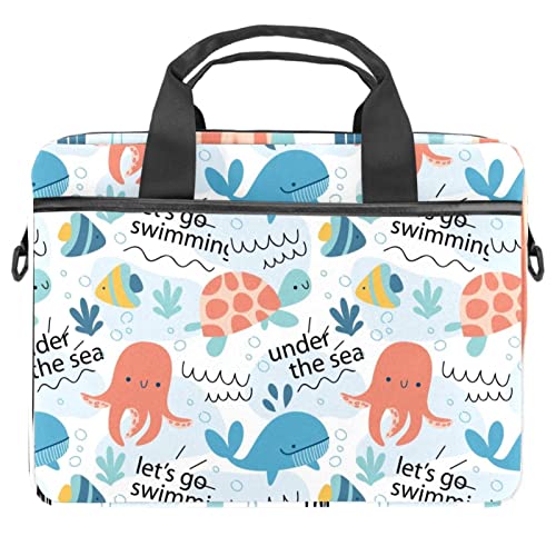 Housse ordinateur portable 14.5" avec bandoulière et motif poisson marin