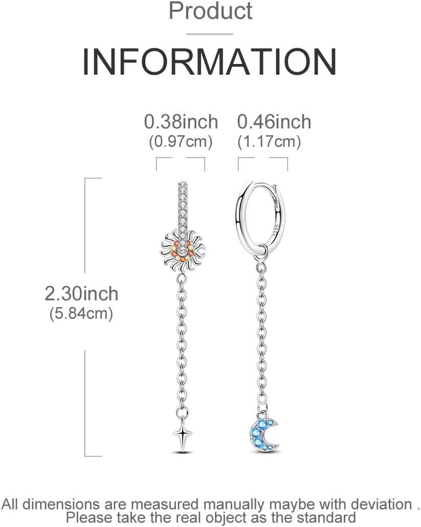 Hapour 925 Sterling Silver Tassel Chain Earrings Moon Star Drop Dangle Huggie Small Hoop with Cubic Zirconia Celestial Jewelry for Women Teen - Image 4