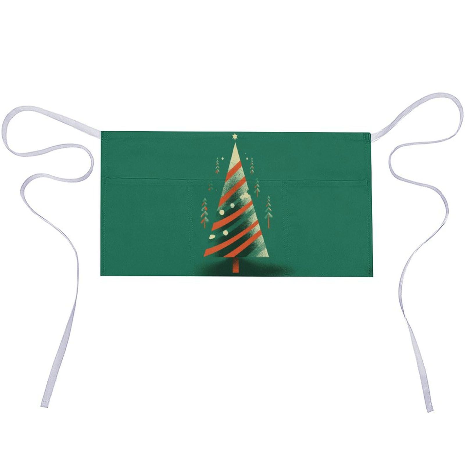 KLWQR Christmas Tree Shape Server Aprons Waterproof Adjustable Waiters Apron Half Apron With 3 Pockets Kitchen Restaurant Short Apron for Women Men