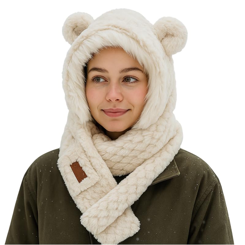 Adorable Fox Ear Scarf Hat for Women | Melodious Ivory Woolen Cap with Plush Scarf | Cute Fox Beanie Combo for Winter Fashion Lovers-image-26