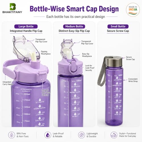 Image of Sipper Water Bottle Set of 3 for Women, Purple