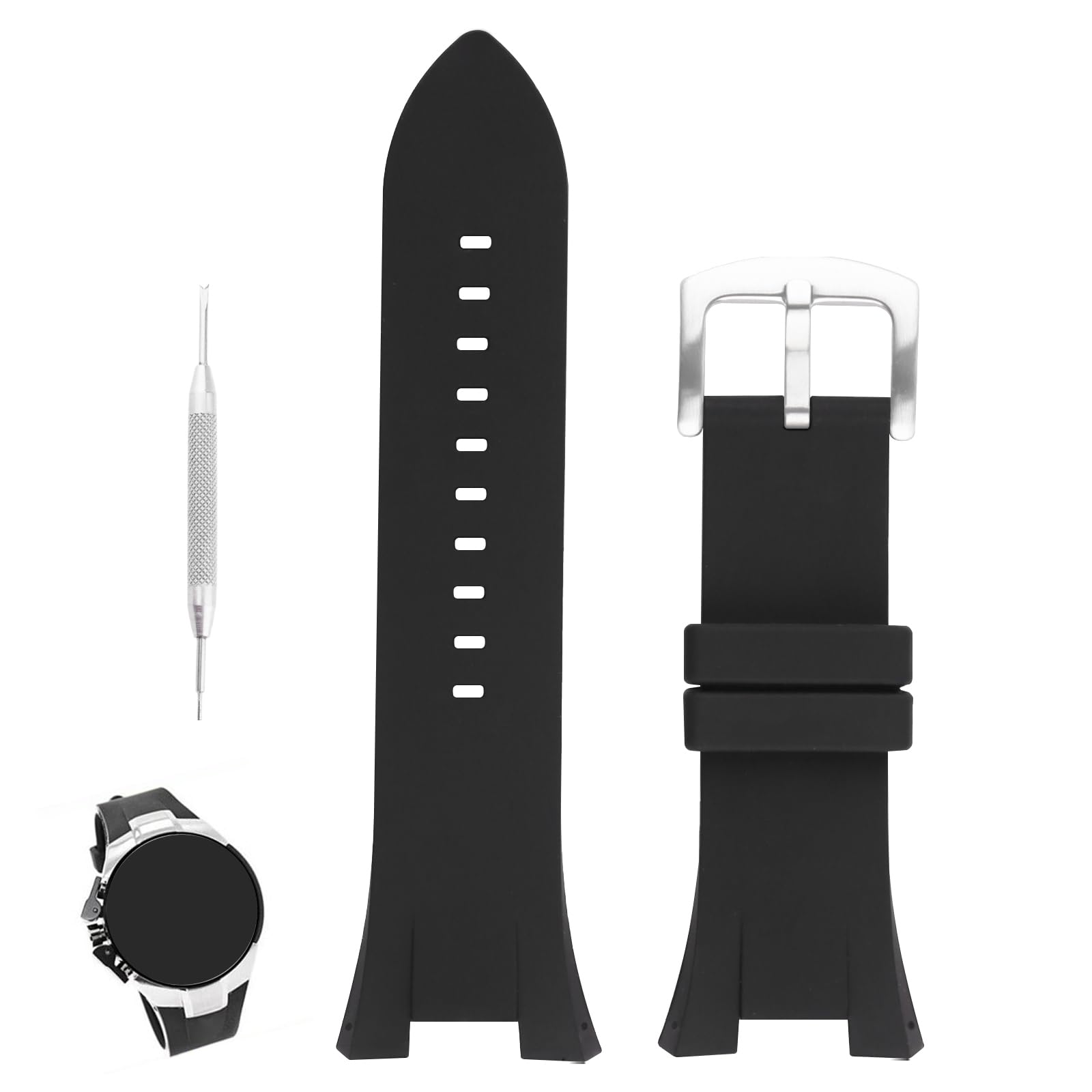 XIW Compatible for 32mm×14mm Armani Exchange AX Series AX1040 AX1041 AX1042 Rubber Watch Band Replacement for men Silicone Wirstband Strap women Bracelet (Black)