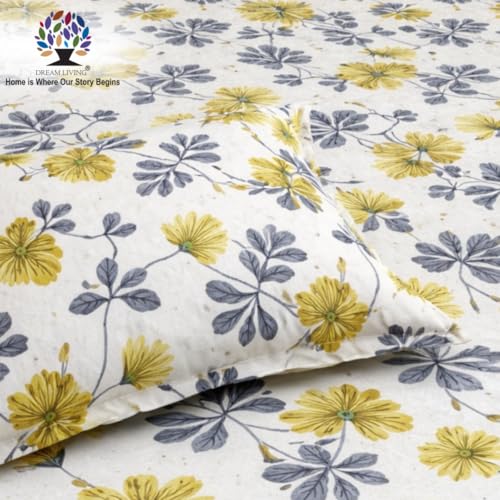 Image of Dream Living Printed Floral Double Bedsheet with 2 Pillow Covers | 120 GSM | 220x240 Cm | White