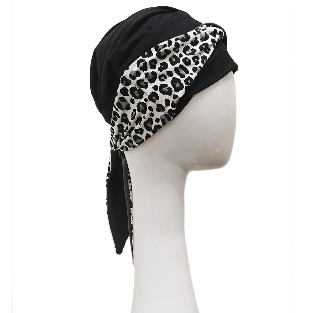 CAREBELL Fazzoletto Oncologico Smooth/Design Leopard Grey/Tessuto di Bambù/Pelle Sensibile/Perdita di Capelli/Preformato/Senza Cuciture Interni/Certificato Oeko-Tex