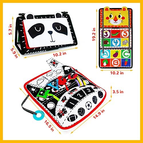 beetoy Baby Mirror Tummy Time Toys, Double High Contrast Baby Floor Mirror with Tummy Time Pillow and Crinkle Mat, Black and White Tummy Time Baby Toys for 0 3 6 Months Sensory Activity Development