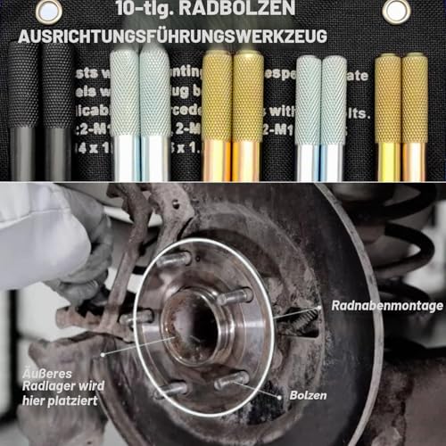 ZKTOOL 10 Stück Auto-Radausrichtungsbolzen, M12*P1.25 M12*P1.5 M14*P1.25 M14*P1.5 M15*1.25 SST, Radpositionierungsstift, Radmontageführungswerkzeug, Radaufhängungs-Positionierungsbolzen