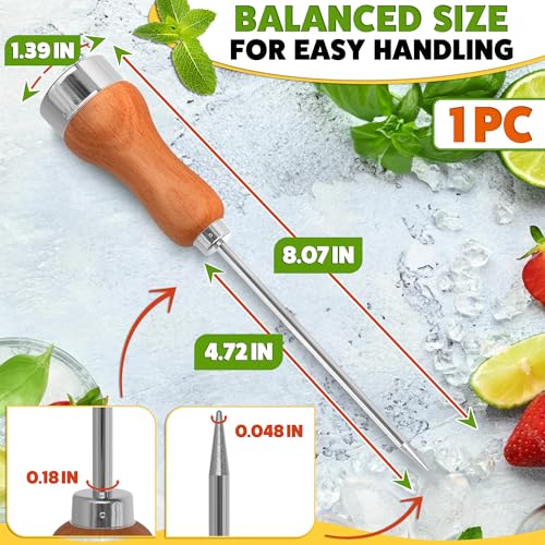Ice Picks for Breaking Ice in Freezer – 8.43 Inch Icepick with Wooden Handle – Durable Stainless Steel Tip, Corrosion and Rust Resistant | Bartender Tools for Kitchen, Bar, Camping, or Outdoor Use
