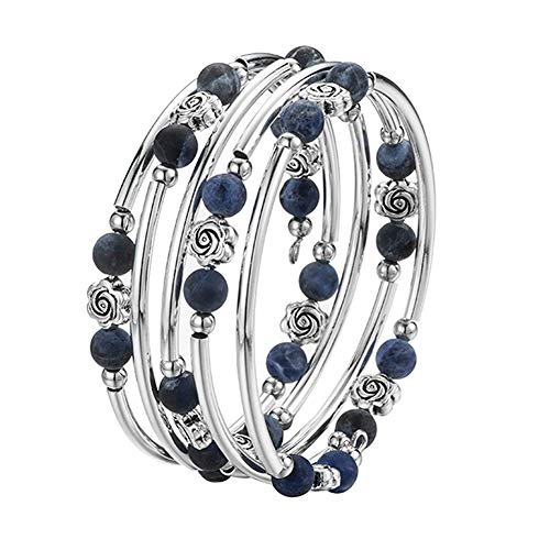 Bulinlin Wrap Bangle Rose Bead Bracelet - Beaded Bracelet With Natural Agate Stone Gifts For Women Girls (12-Navy Blue) #TOP2