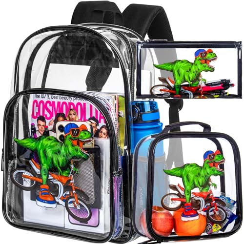 Image of KLFVB 3PCS Clear Backpack for Girls and Boys, Kids See Through Backpacks Stadium Approved, Transparent Bookbag for Elementary