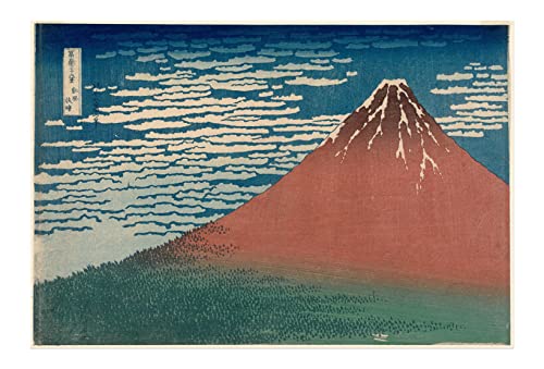 Impression d'art haut de gamme Red Fuji Hokusai, papier semi-brillant grand format XL