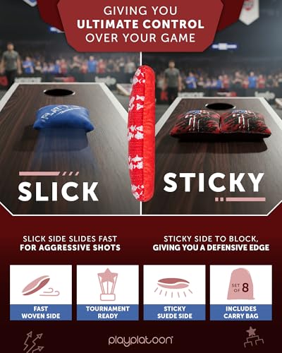 Play Platoon Pro Cornhole Bags Set of 8 - Professional Dual Sided Slick and Sticky Side Competition Corn Hole Bags - Tournament Series 4 Red & 4 Blue Nautical Stars & Stripes