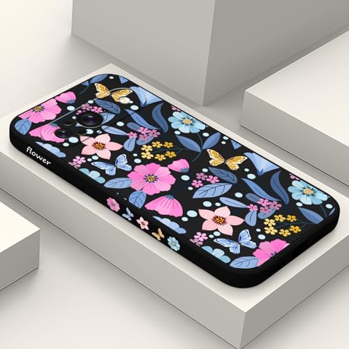 Coque Google Pixel 9 en silicone liquide noir à motif fleur de 6,3 pouces