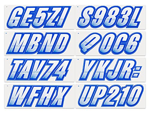Image of STIFFIE Techtron White /Blue 3 inch Alpha-Numeric Registration Identification Numbers Stickers Decals for Boats & Personal Watercraft