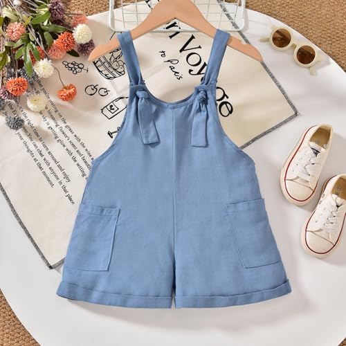 Image of HINTINA Toddler Girl Overall Shorts Set Adjustable Loose Jumpsuit Short Sleeve T-shirt Vacation Summer Outfits with Pockets