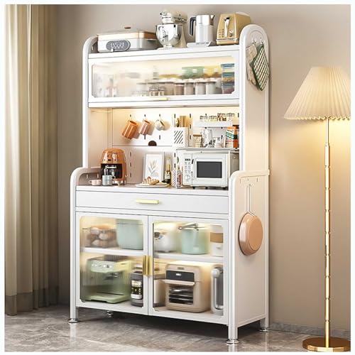 Scaffale Bianco a 5 Ripiani con cassetto, Supporto per microonde Regolabile e mobiletto portaoggetti da Cucina, spazioso mobiletto da 31,5" per Forno a microonde e mobili