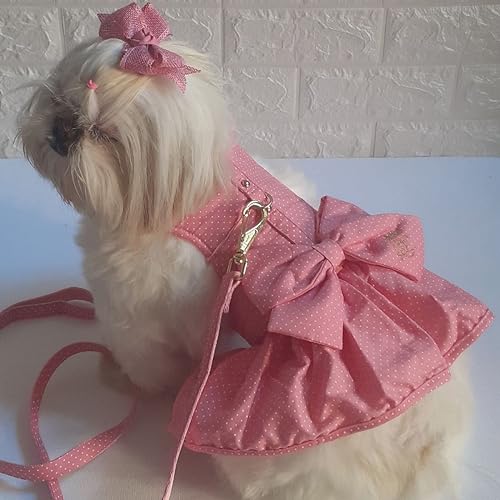 roupa para cachorro pet vestido peitoral com guia floral rosa porte pequeno medio (G – 41 a 51 TORAX