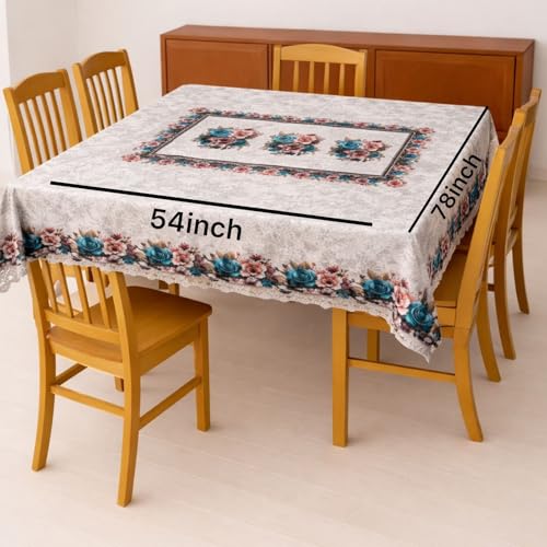 Image of Homerz Premium 6 Seater Dinning Table Heritage Series 6 Seater Velvety Dining Table Cover, Vibrant Royal Designs with Border Cutwork (Zarina, 54x78 inch- 6 Seater Dining Table)