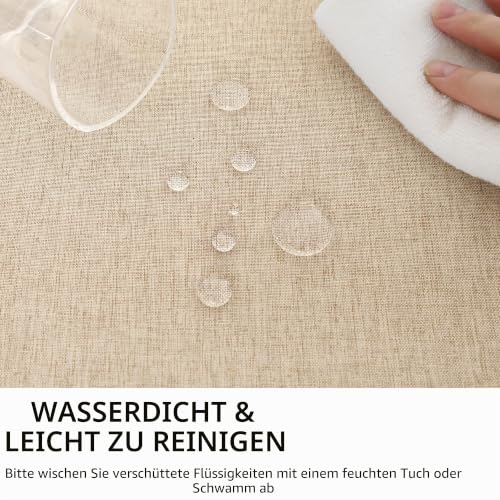 DWCN Leinen Beige Tischdecke Leinenoptik 130x180cm,Abwaschbar Tischtuch – Ansicht 3