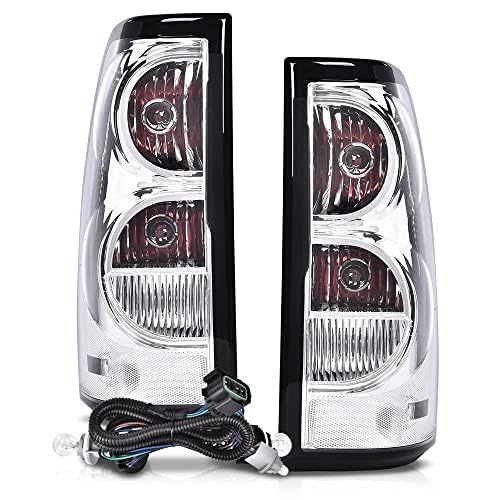 PIT66 Tail Lights Compatible with 2003 2004 2005 2006 Chevy Silverado Pickup Driver and Passenger Side Clear Lens GM2800174, GM2801174(w/wiring harness)
