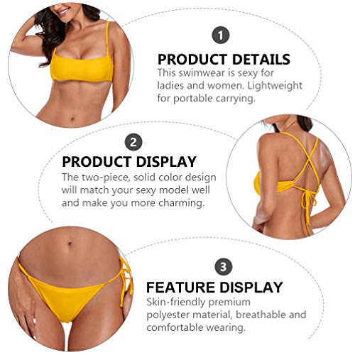 SOIMISS Mulheres Cinta Biquíni Top Maiô Fio Dental Maiô Fissão Swimwear (Amarelo- XL)